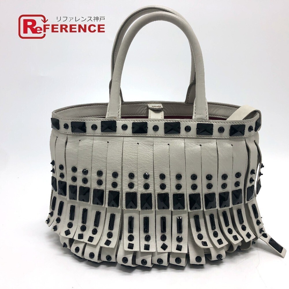 PRADA Fringe Bag Handbag Leather White